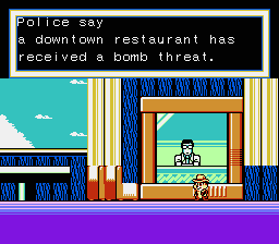 Disney's Chip 'N Dale: Rescue Rangers 2 (NES) screenshot: The newscaster tells of a bomb threat