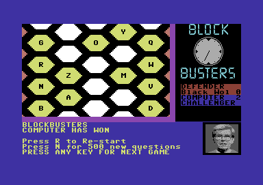 Blockbusters (Commodore 64) screenshot: Commiserations are in order