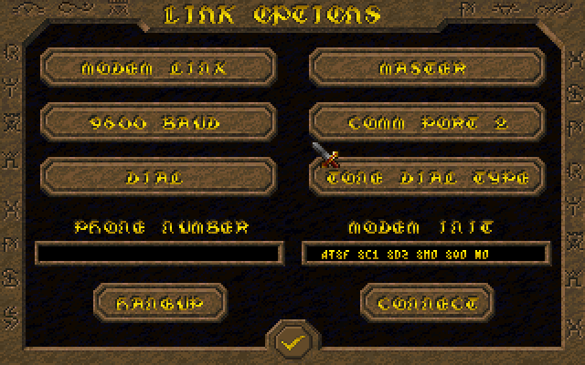 Dark Legions (DOS) screenshot: Setting up a serial multiplayer game