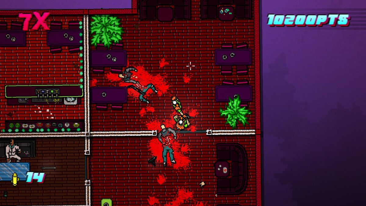 Hotline Miami 2: Wrong Number (Windows) screenshot: It gets extra messy when using the chainsaw.