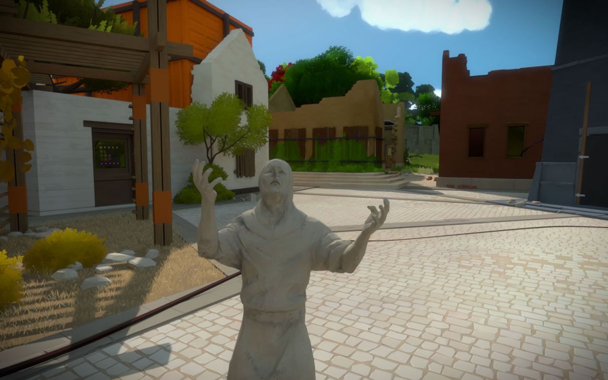 The Witness (Windows) screenshot: A statue in the village