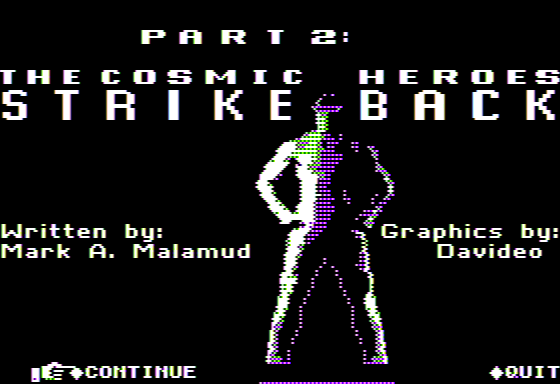 Microzine #25 (Apple II) screenshot: Cosmic Heroes - Starting Part 2