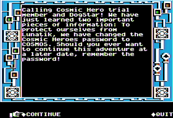 Microzine #25 (Apple II) screenshot: Cosmic Heroes - I Have all 4 Shards