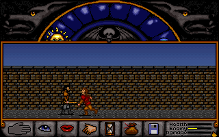 Wolfsbane (DOS) screenshot: Agh! A mugger stabs us mercilessly.