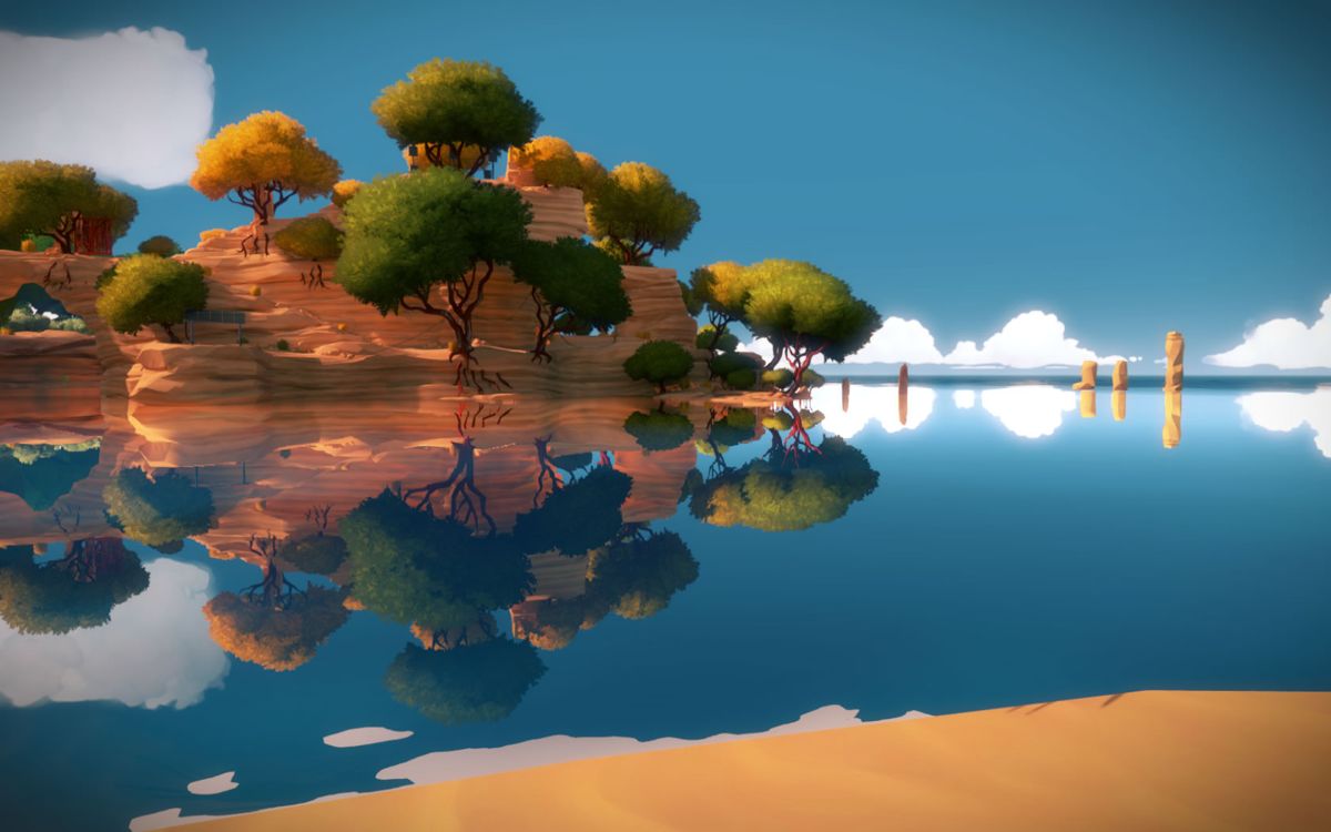 The Witness (Windows) screenshot: Some rocky parts on the other side