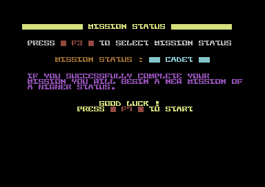 Death Star Interceptor (Commodore 64) screenshot: Mission Status.