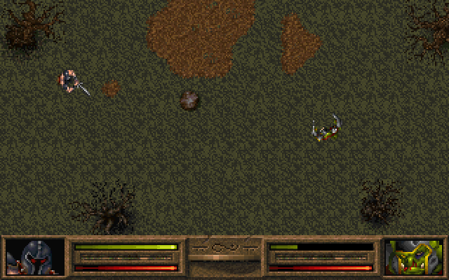 Dark Legions (DOS) screenshot: A warrior and an orc rush to close the distance between them