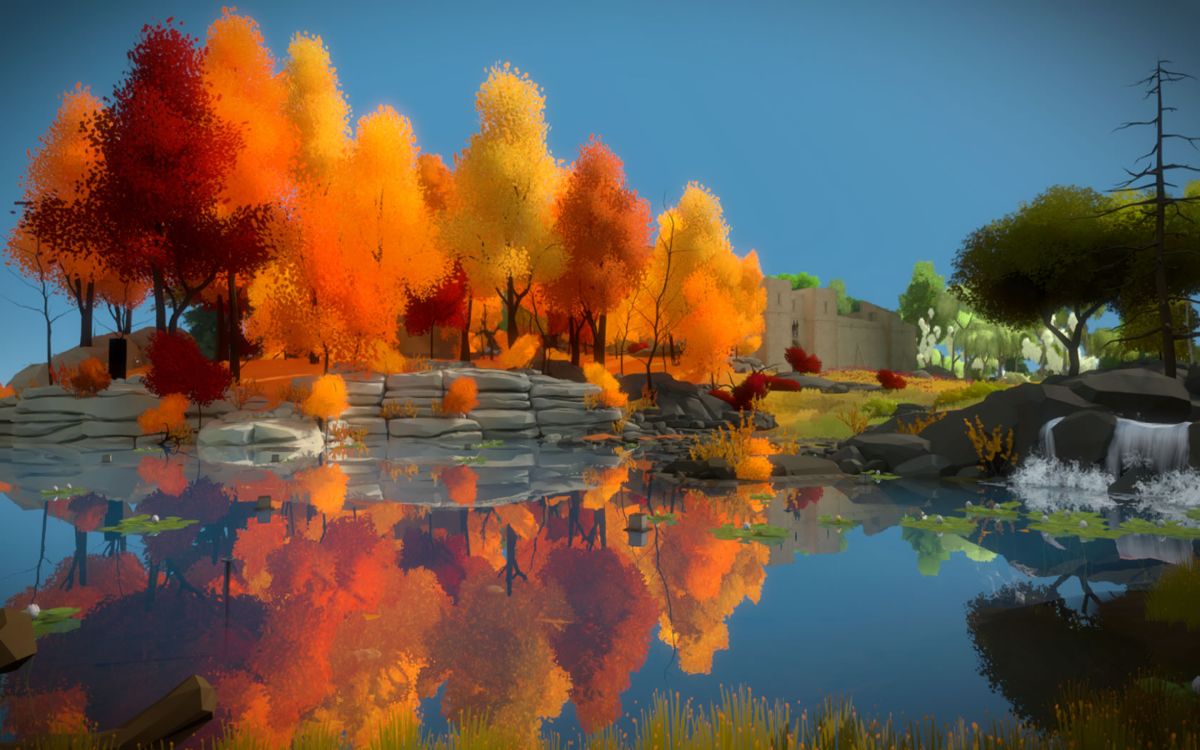 The Witness (Windows) screenshot: You cannot cross water on foot.