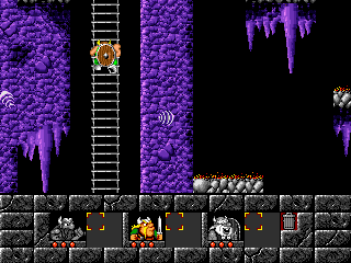 The Lost Vikings (DOS) screenshot: Climbing a ladder.