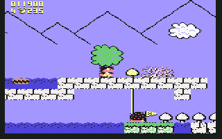 Terry's Big Adventure (Commodore 64) screenshot: Toadstools are hazardous to Terry's health