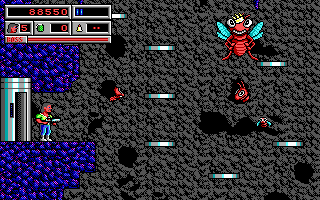 Bio Menace (DOS) screenshot: "The Queen Ant" sends tiny annoying flies after you.