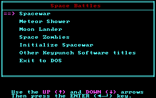 Space Battles (DOS) screenshot: The main menu