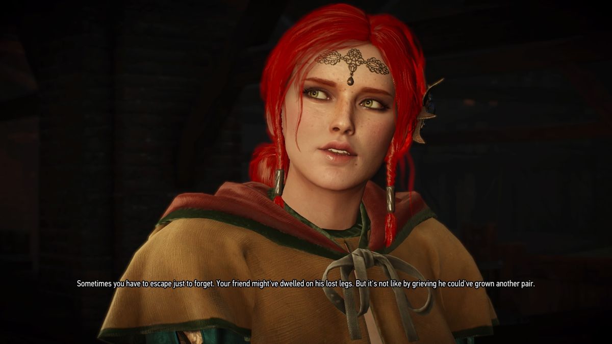 The Witcher 3: Wild Hunt - Alternative Look for Triss (PlayStation 4) screenshot: Geralt and Triss circling around the subject that matters