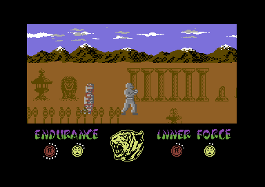 The Way of the Tiger (Commodore 64) screenshot: The midget has turned into a cat