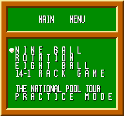 Break Time: The National Pool Tour (NES) screenshot: Choose the type of game you want to play
