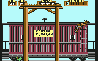 Back to the Future Part III (Commodore 64) screenshot: Knocked off the train
