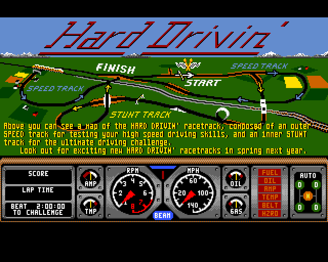 Hard Drivin' (Amiga) screenshot: Main menu
