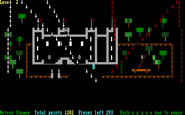 Space Battles (DOS) screenshot: Meteor Shower - collect all the pieces of this scene before it's destroyed