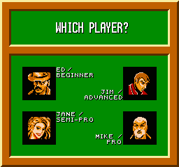 Break Time: The National Pool Tour (NES) screenshot: Choose your opponent