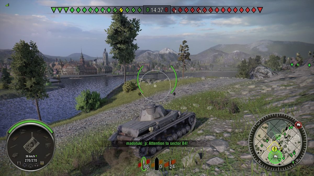 World of Tanks (PlayStation 4) screenshot: Taking a more scenic route around the lake