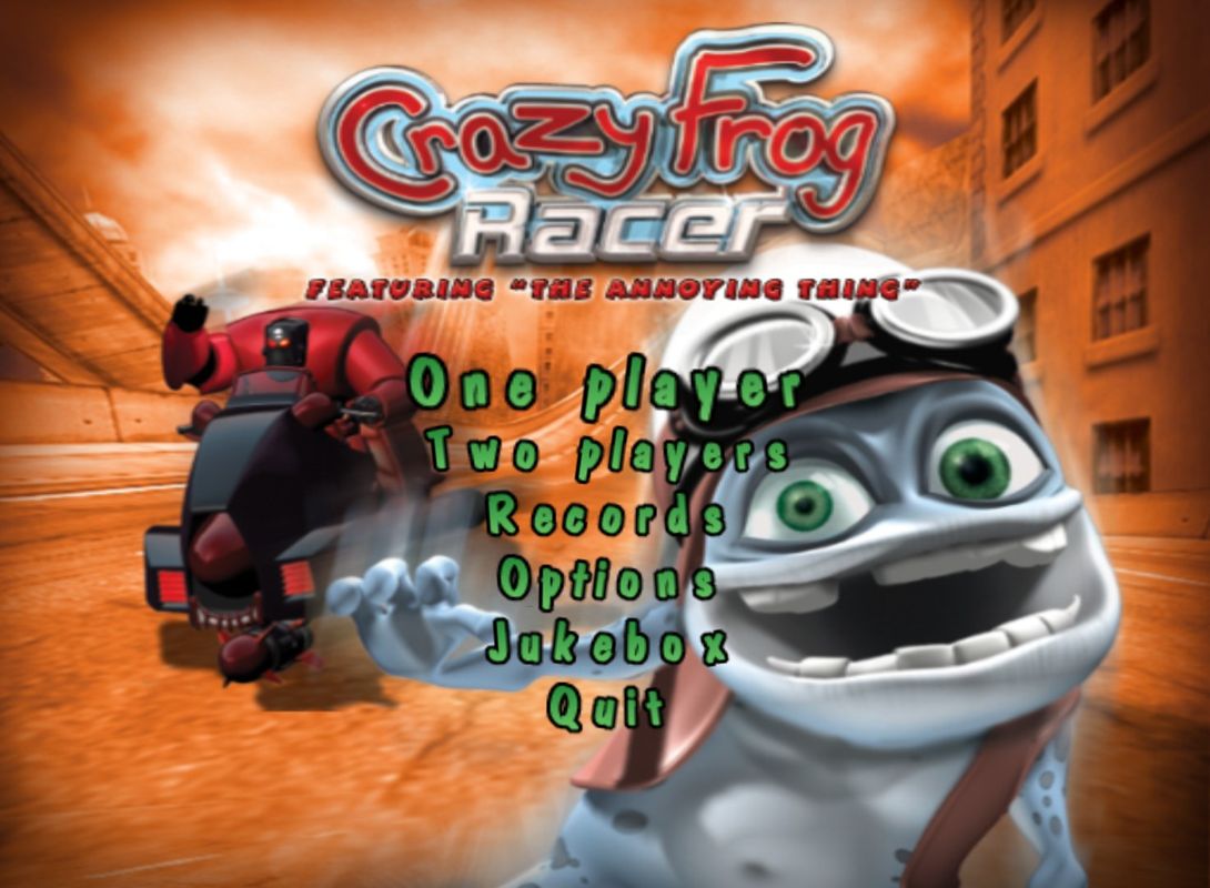 Crazy Frog Racer (Windows) screenshot: Title screen with main menu