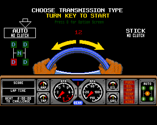Hard Drivin' (Amiga) screenshot: Race options
