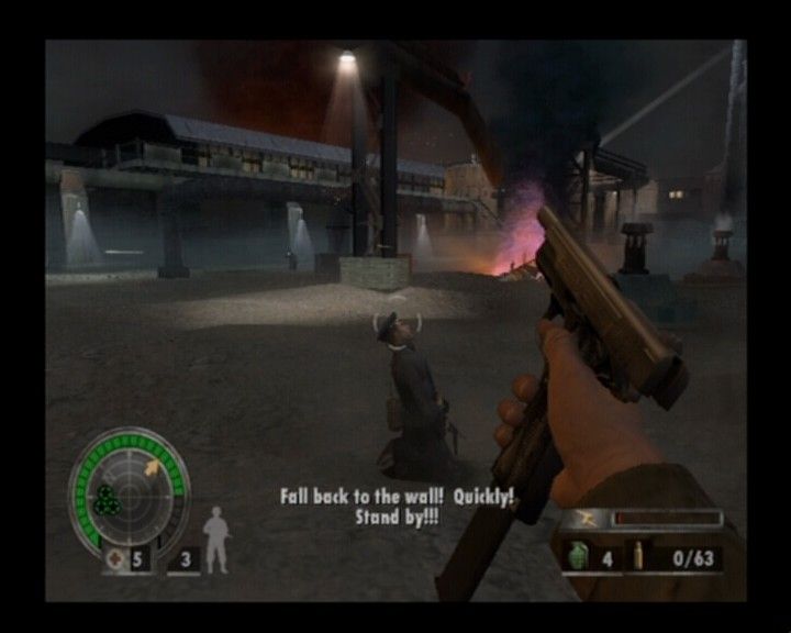Medal of Honor: European Assault (PlayStation 2) screenshot: This enemy soldier has been shot but not dead