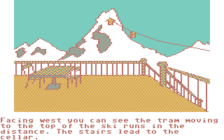 The Alpine Encounter (Commodore 64) screenshot: A nice view out on the patio