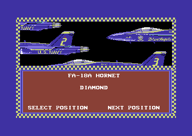 Blue Angels: Formation Flight Simulation (Commodore 64) screenshot: Position selection