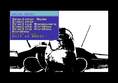 Blue Angels: Formation Flight Simulation (Commodore 64) screenshot: Main menu