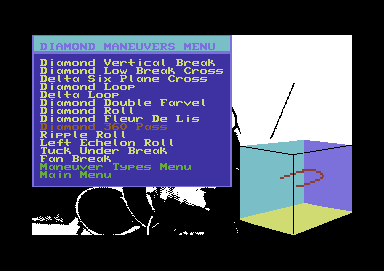 Blue Angels: Formation Flight Simulation (Commodore 64) screenshot: Diamond maneuver menu