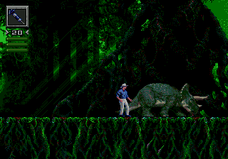 Jurassic Park (Genesis) screenshot: Nice to meet you: triceratops.