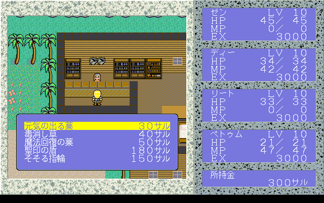 Disc Saga: Nagisa no Baka Taishō (PC-98) screenshot: Buying stuff