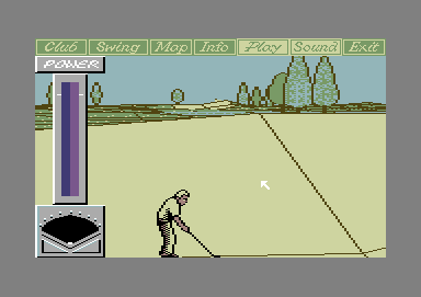 Greg Norman's Shark Attack! The Ultimate Golf Simulator (Commodore 64) screenshot: On this hole, I ended up in a sand trap.