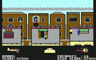 Biggles (Commodore 64) screenshot: You have to deal with the guard