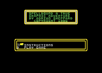 Spellbound (Atari 8-bit) screenshot: Title, credits and main menu