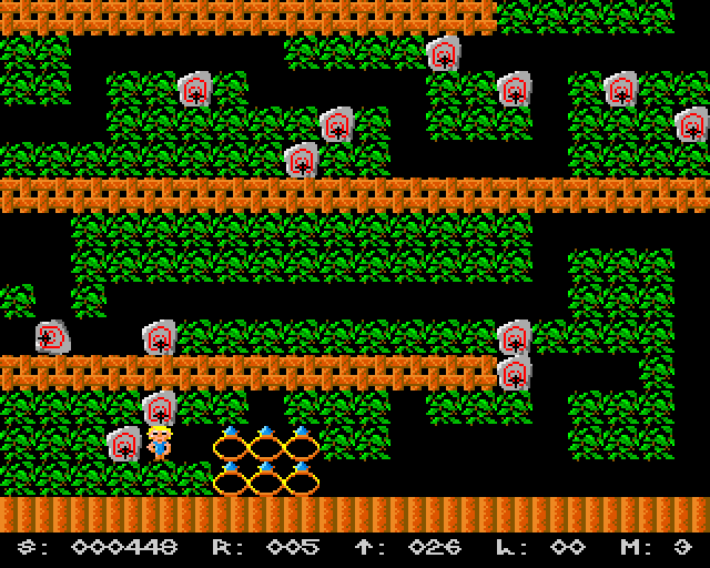 Balder's Grove (Amiga) screenshot: Snakes explode into multiple rings when they die