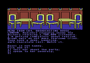 The Archers (Commodore 64) screenshot: We've made an owler