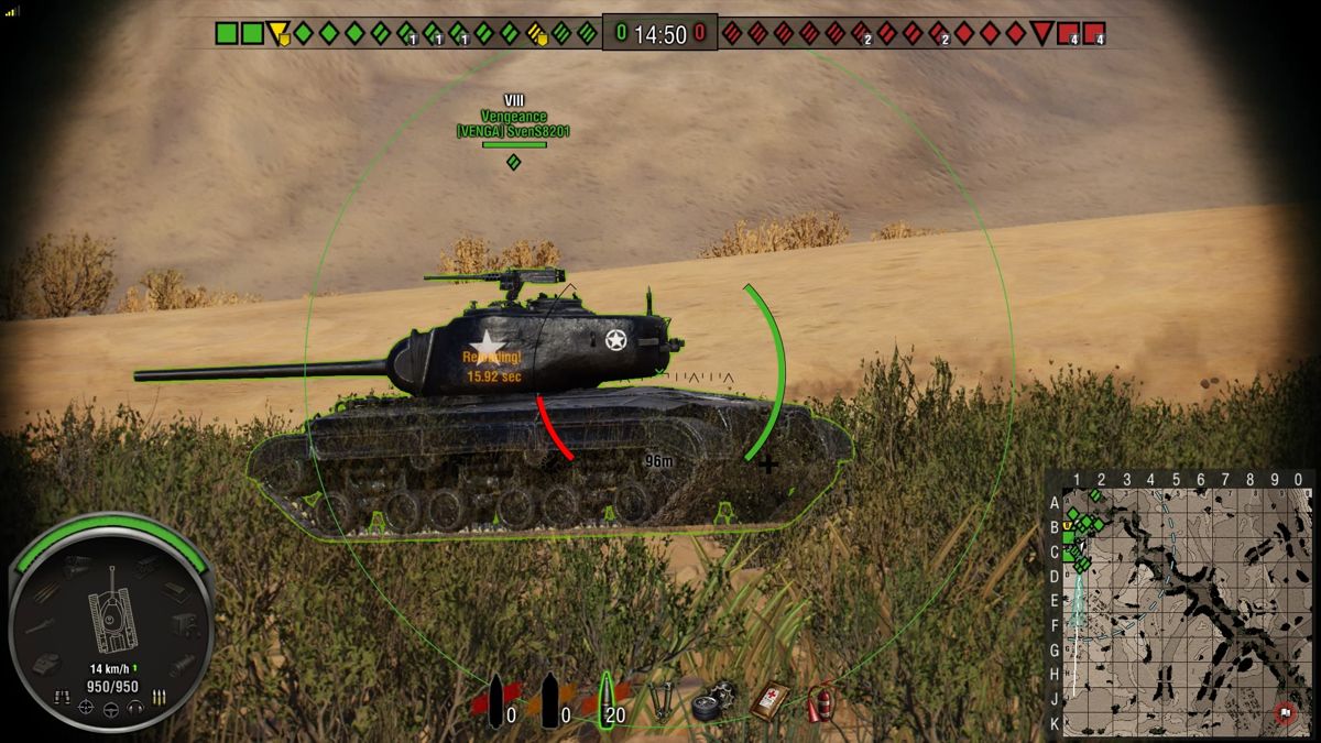 World of Tanks: Vengeance T25 Loaded (PlayStation 4) screenshot: Zooming in on the barrel view for a closer look of an allied Vengeance tank
