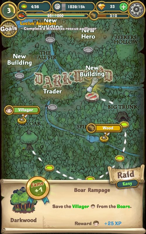 Little Raiders: Robin's Revenge (Android) screenshot: The world and quest map