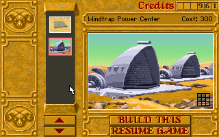 Dune II: The Building of a Dynasty (DOS) screenshot: A construction menu