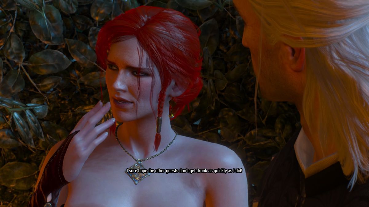 The Witcher 3: Wild Hunt - Alternative Look for Triss (PlayStation 4) screenshot: Triss got a bit tipsy, and from a single cup of wine, no less