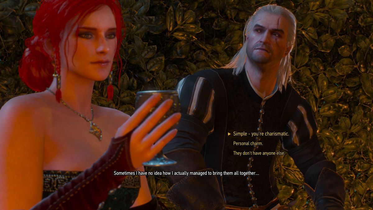 The Witcher 3: Wild Hunt - Alternative Look for Triss (PlayStation 4) screenshot: With Triss at his side, Yen feels but a distant shadow