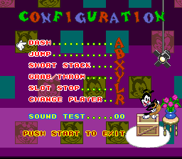 Animaniacs (SNES) screenshot: Funny configuration menu