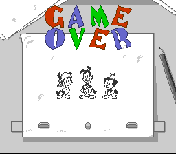 Animaniacs (SNES) screenshot: Game Over screen