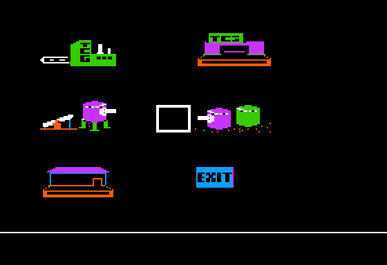 The Railroad Works (Apple II) screenshot: selecting a building to place