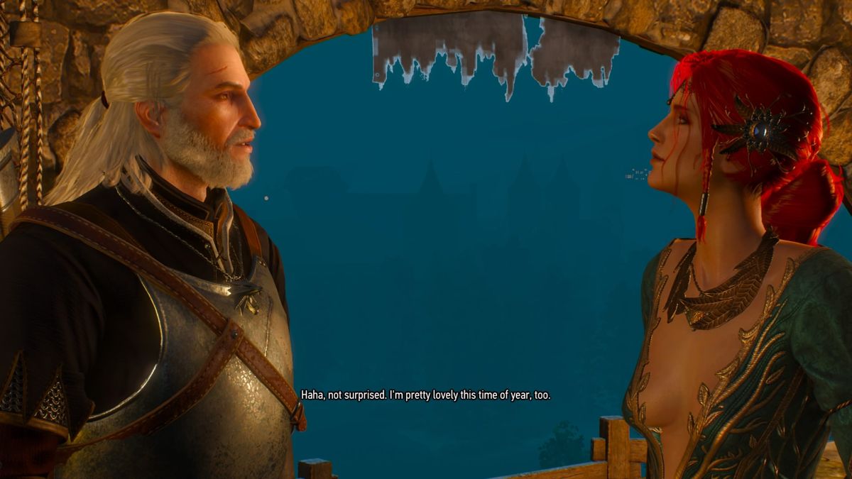The Witcher 3: Wild Hunt - Alternative Look for Triss (PlayStation 4) screenshot: Geralt's sense of humor is second to none