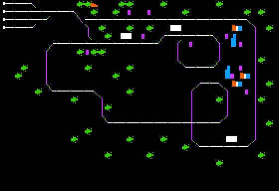 The Railroad Works (Apple II) screenshot: layout map