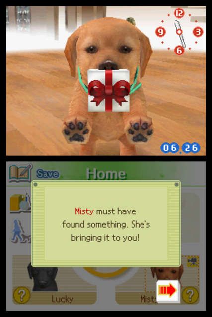 Nintendogs: Lab & Friends (Nintendo DS) screenshot: Your dog can bring you things it finds...