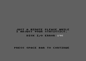 Wizard of Id's WizType (Atari 8-bit) screenshot: The program needs to update my statistics.